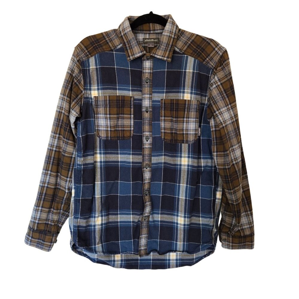 Eddie Bauer Favorite Cabin Flannel Button Front Shirt Blue Brown Men's Small